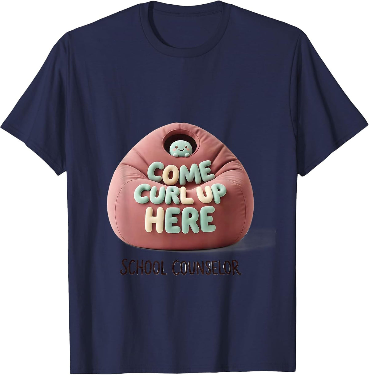 Come Curl Up Here School Counselor Cute Kawaii Support Humor T-Shirt - Navy Blue