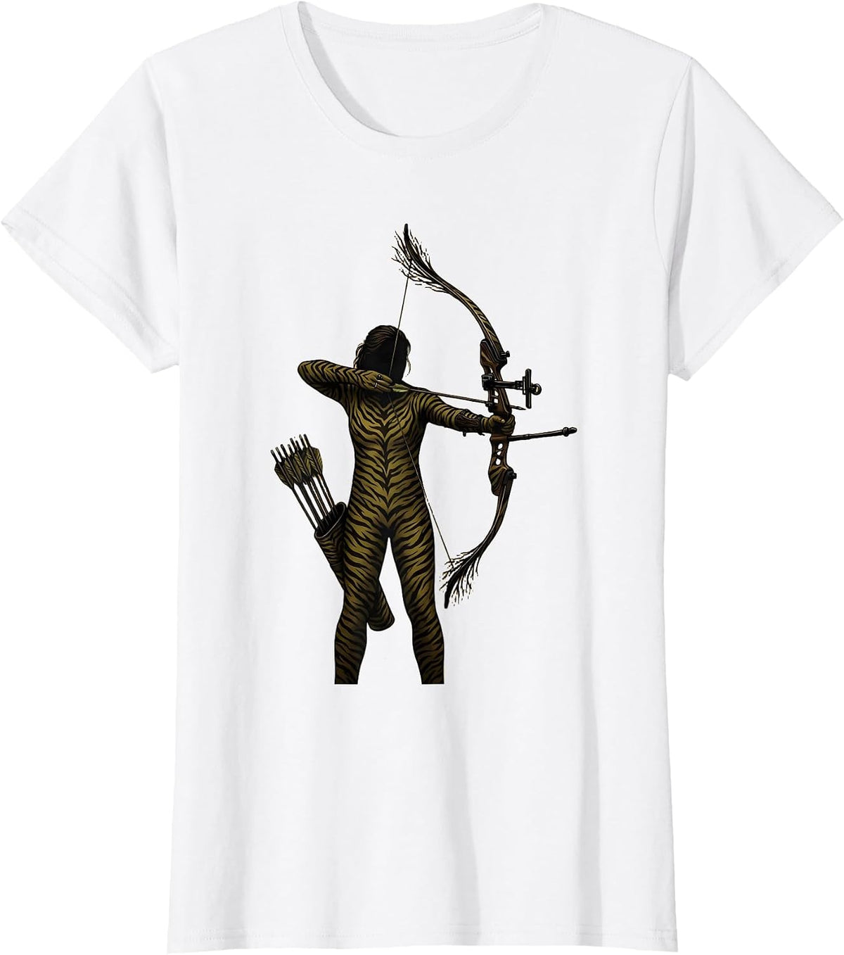 Camo Hunting Bow and Arrow Quiver Graphic T-Shirt - White