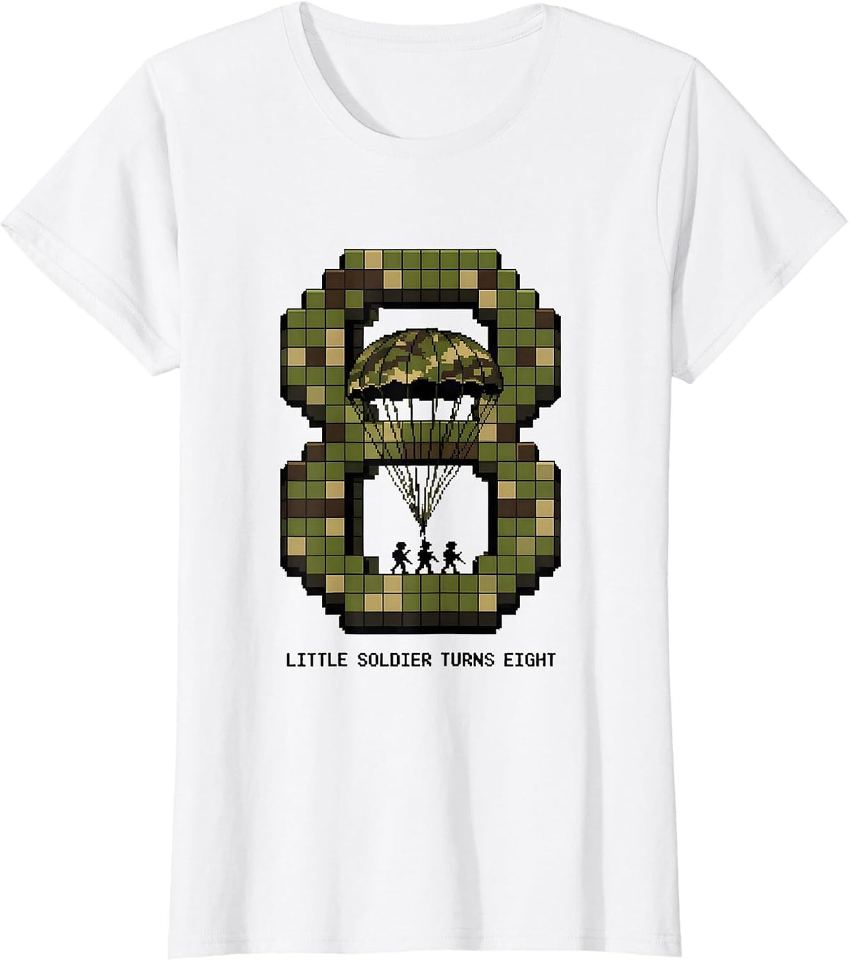 Women's Little Soldier Turns Eight Pixel Art Military Birthday Boy T-Shirt - White