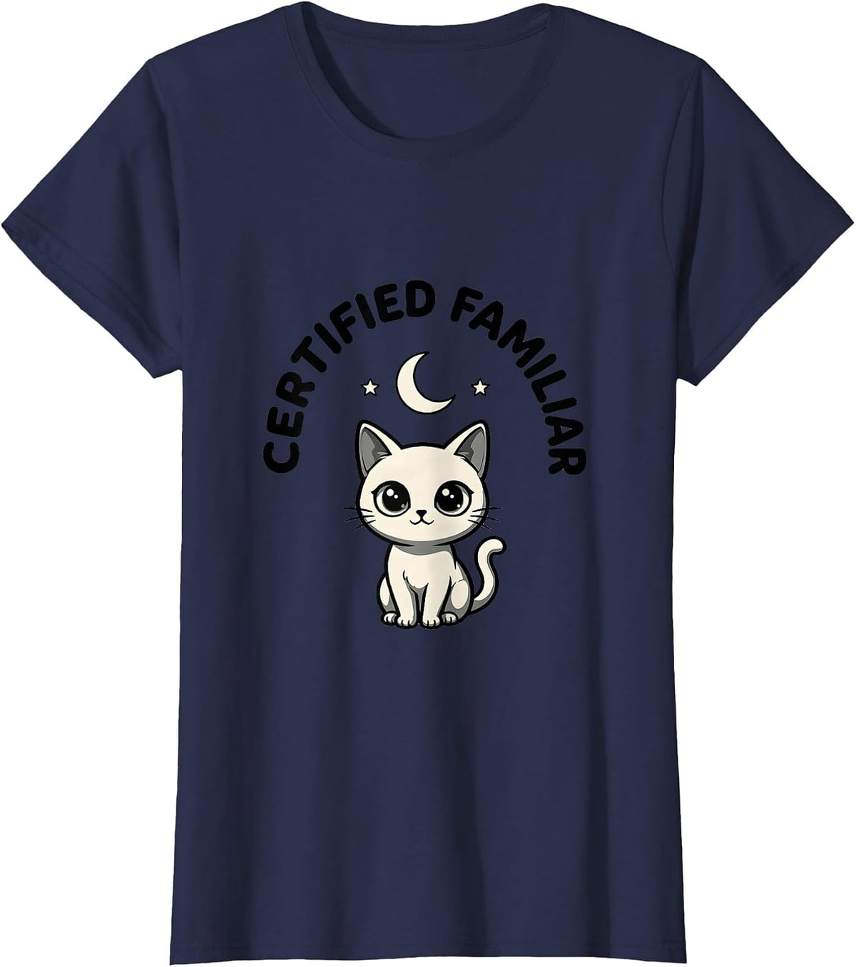 Women's Certified Familiar Pastel Goth Kawaii Creepy Cute Cat T-Shirt - Navy Blue