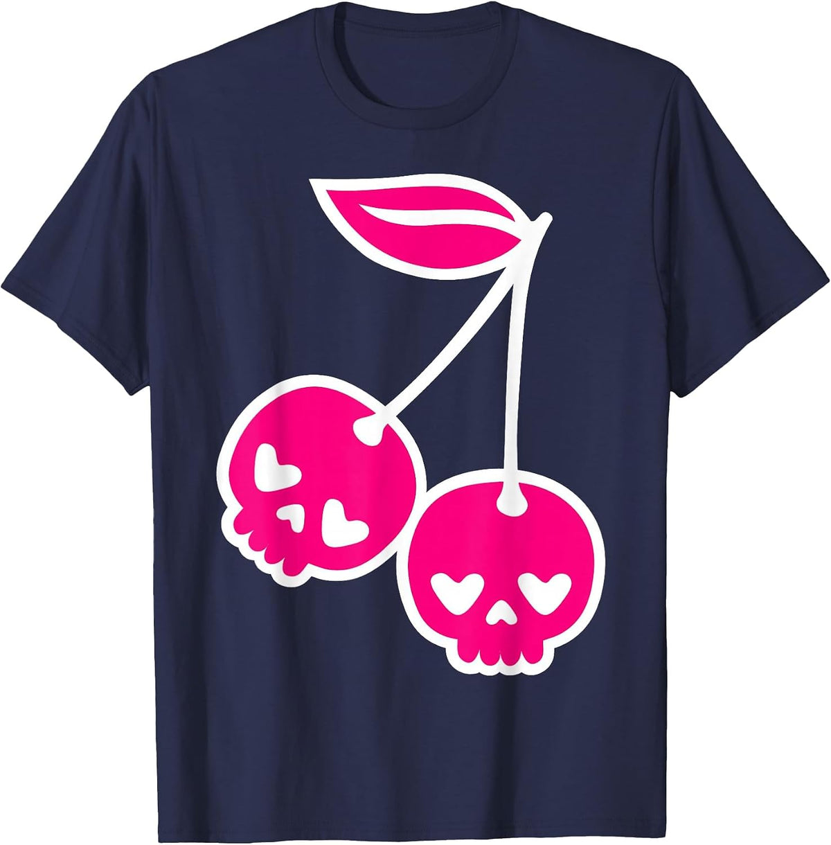 Pastel Goth Kawaii Punk Cherry Skulls T-Shirt - Navy Blue