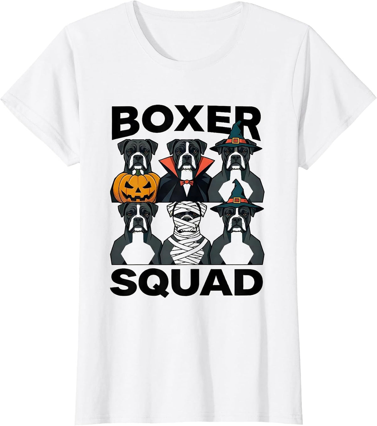 Boxer Squad Midcentury Modern Halloween Dog Breed Squad T-Shirt - White