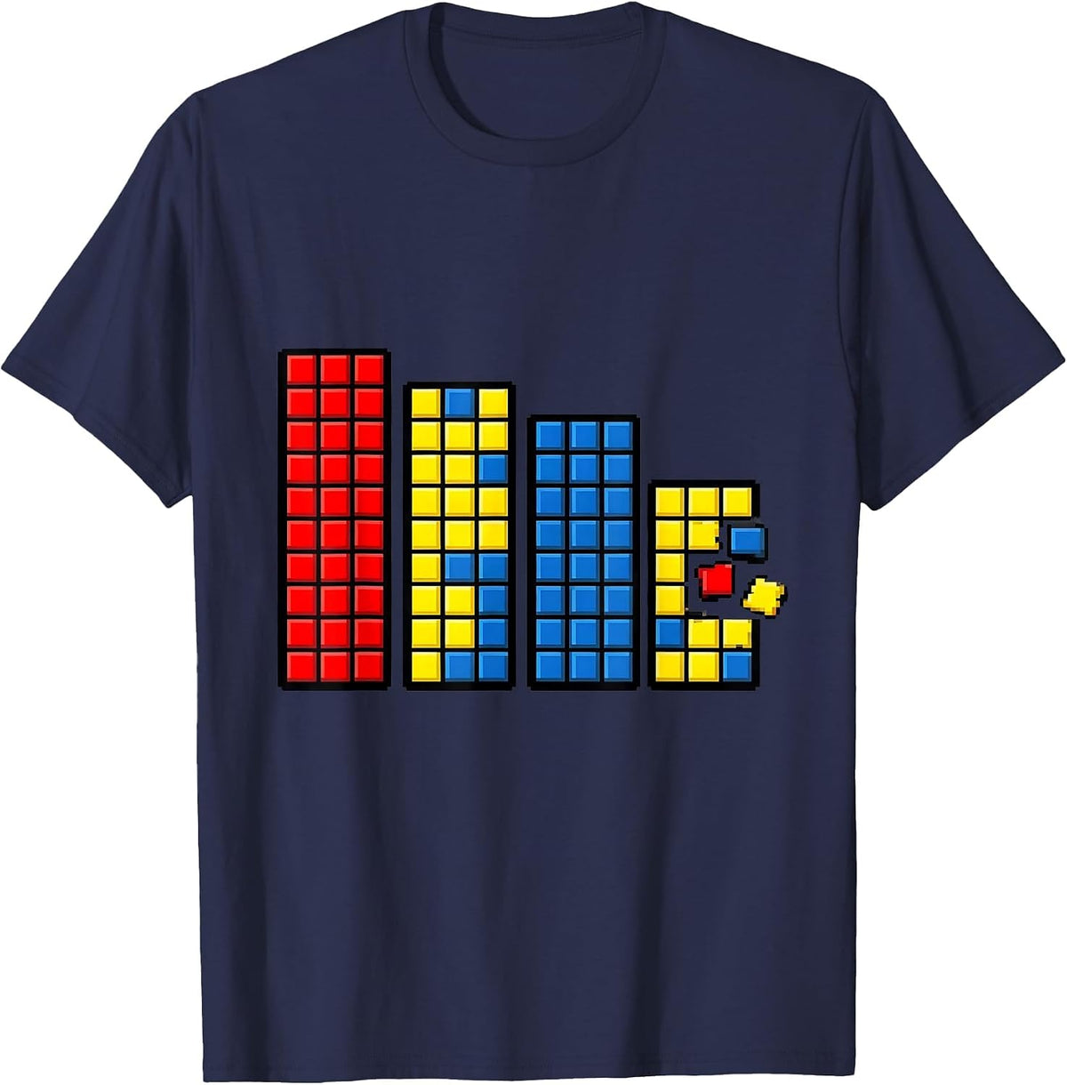 Men's Pixel Art Cube Panel Puzzle Speed Cubing Math Nerd T-Shirt - Navy Blue