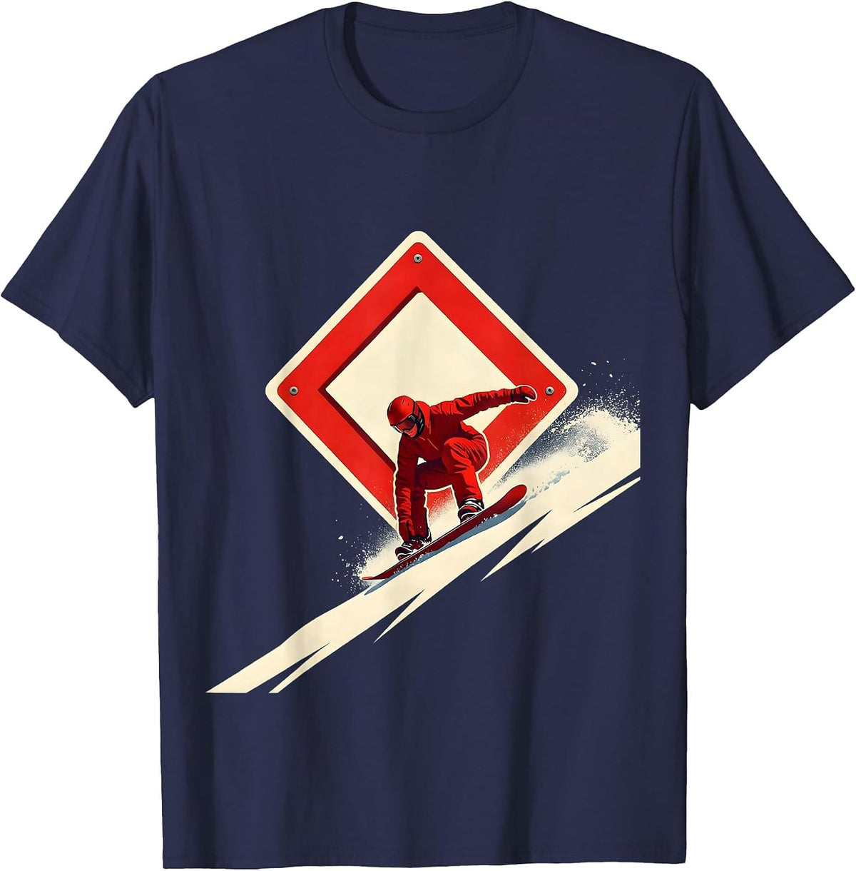 Men's Double Diamond Snowboarder Ski Dad Winter Humor T-Shirt - Navy Blue