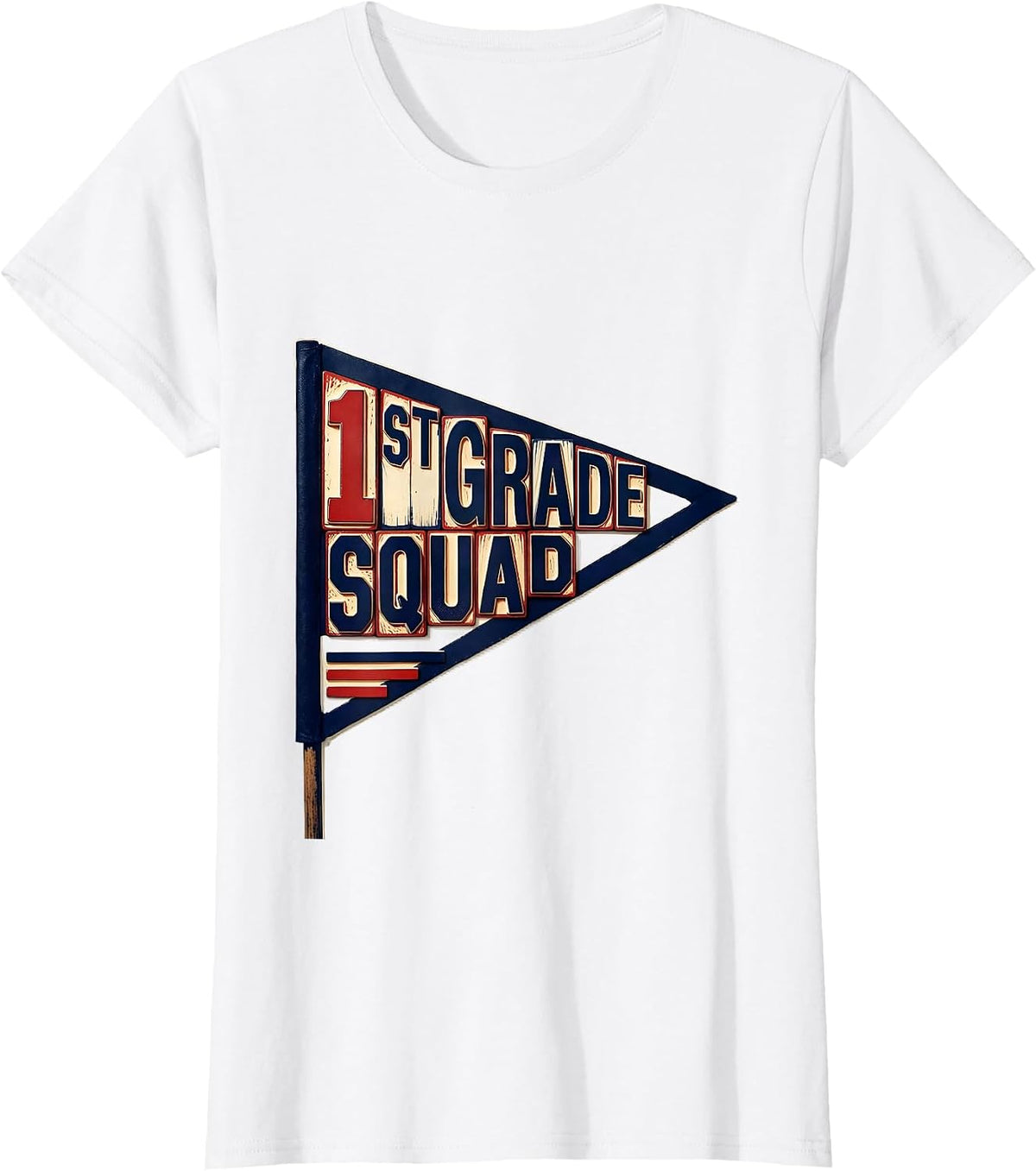 1st Grade Squad Wood Type Letterpress Teacher Crew Back T-Shirt - White