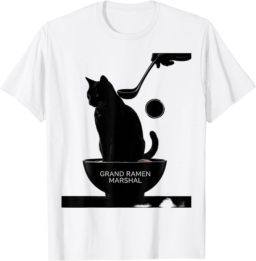 Men's Grand Ramen Marshal Silhouette Kawaii Anime Cat Ramen Lover T-Shirt - White