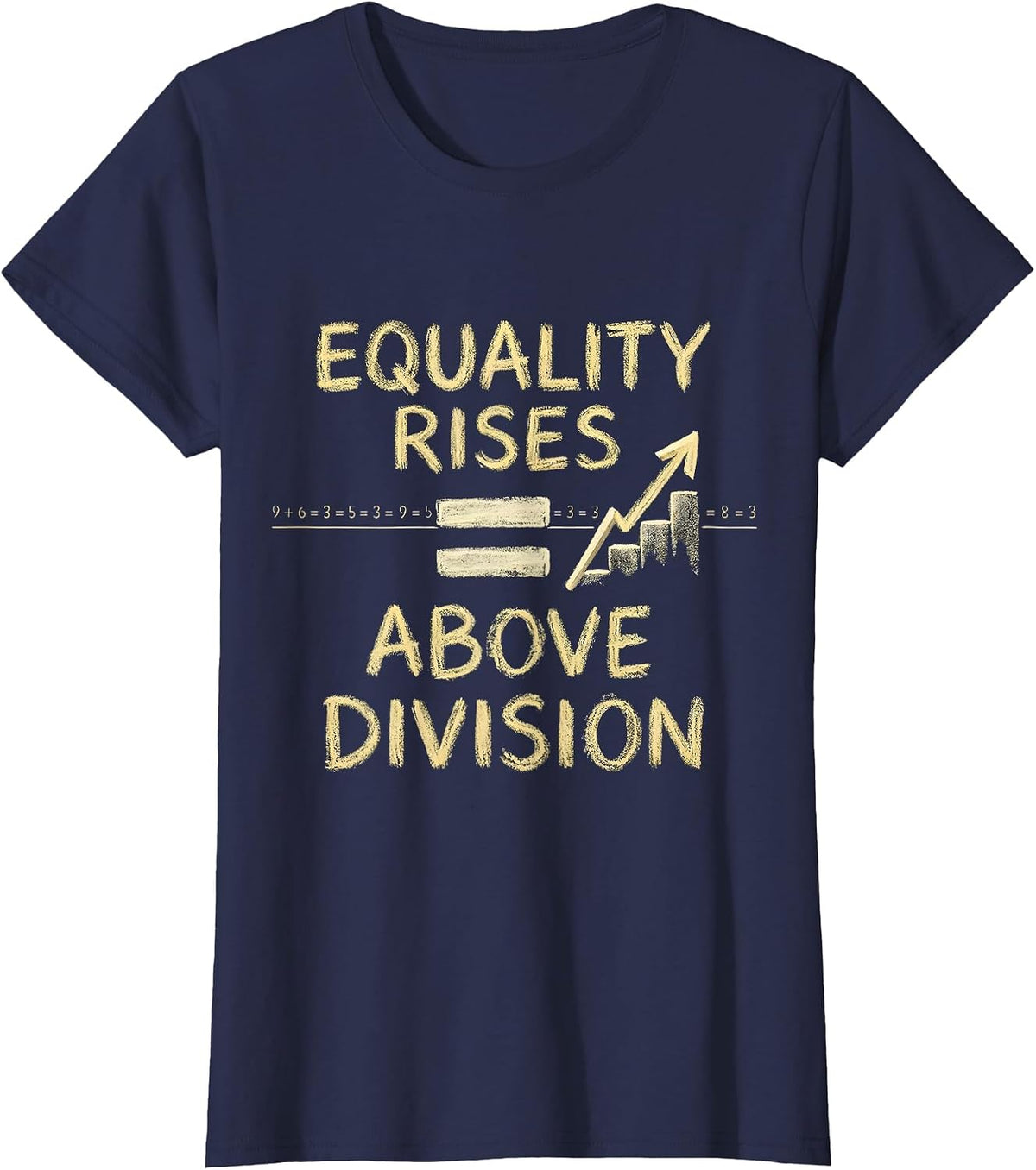 Women's Equality Rises Above Division Monochromatic Math Symbol T-Shirt - Navy Blue