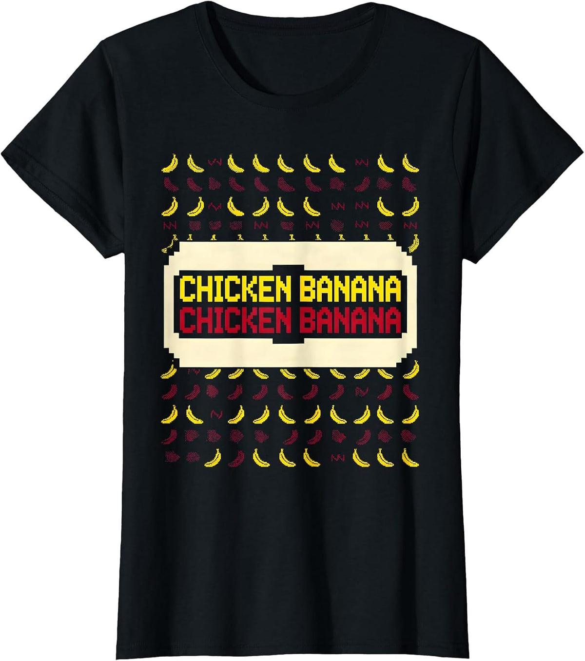 Chicken Banana Chicken Banana Funny Pixel Art Kids Meme T-Shirt - Black