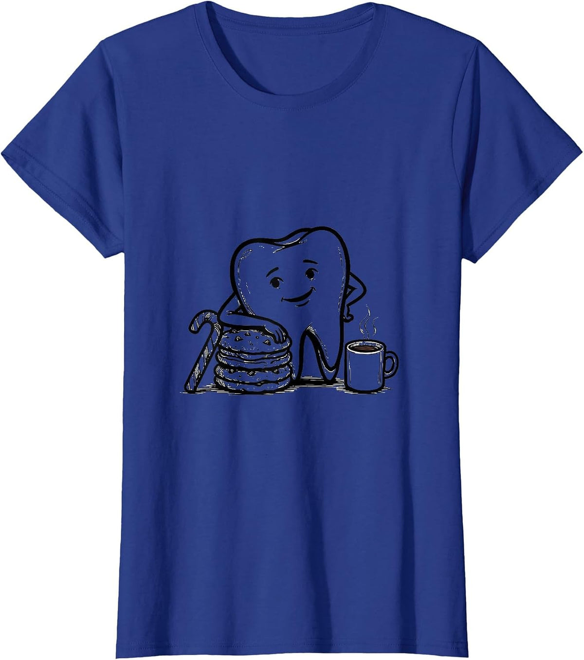 Women's Contour Tooth Dental Humor Christmas Dentist Crew T-Shirt - Royal Blue