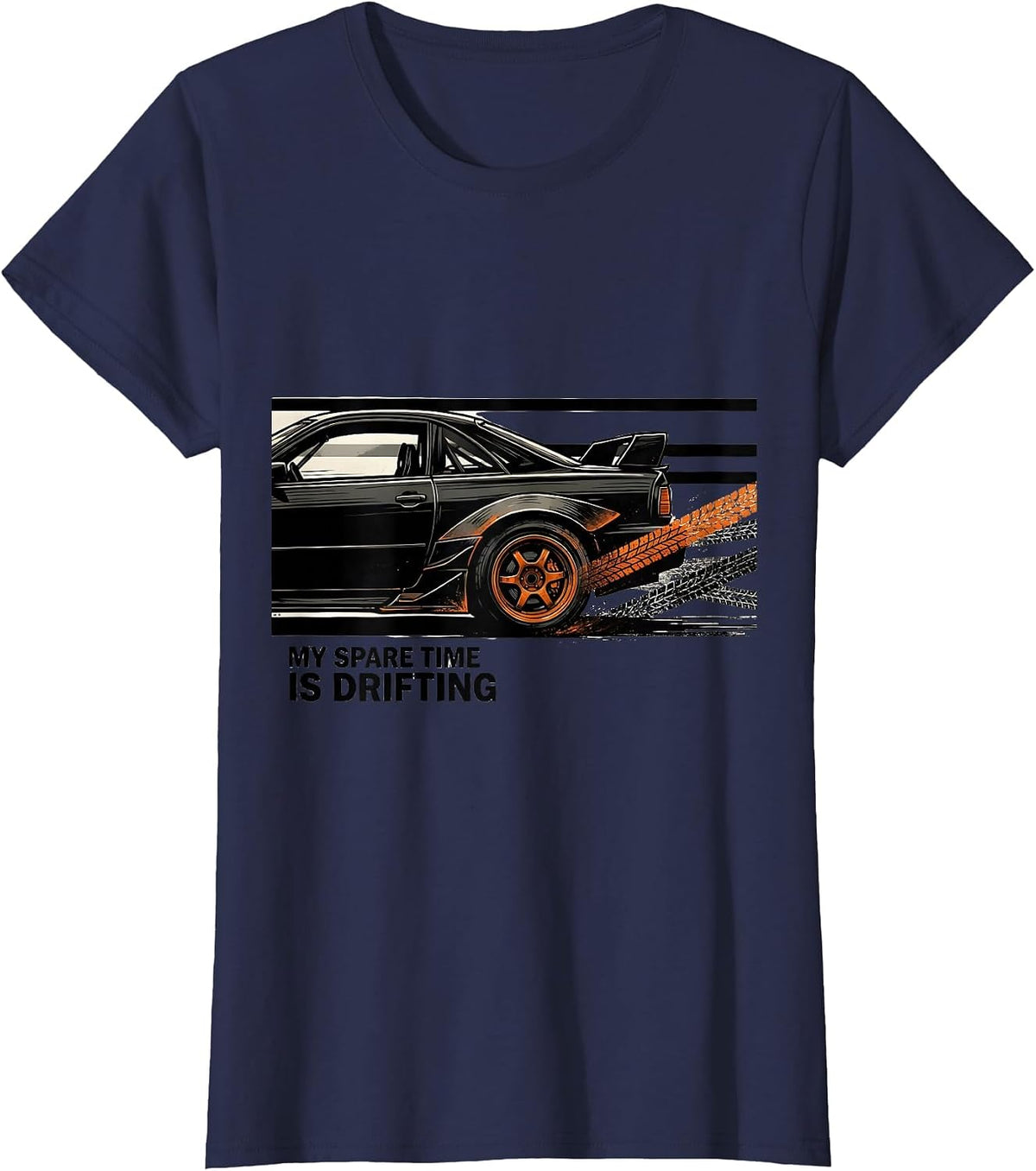 Women's My Spare Time Is Drifting Funny Car Enthusiast Car Lover T-Shirt - Navy Blue