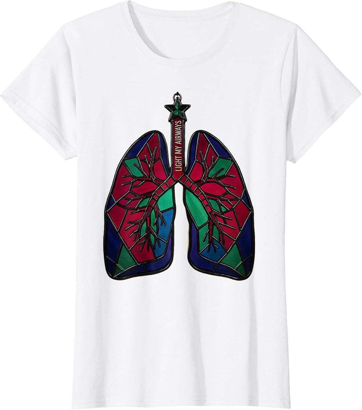 Women's Light My Airways Stained Glass Mosaic Respiratory Therapist T-Shirt - White