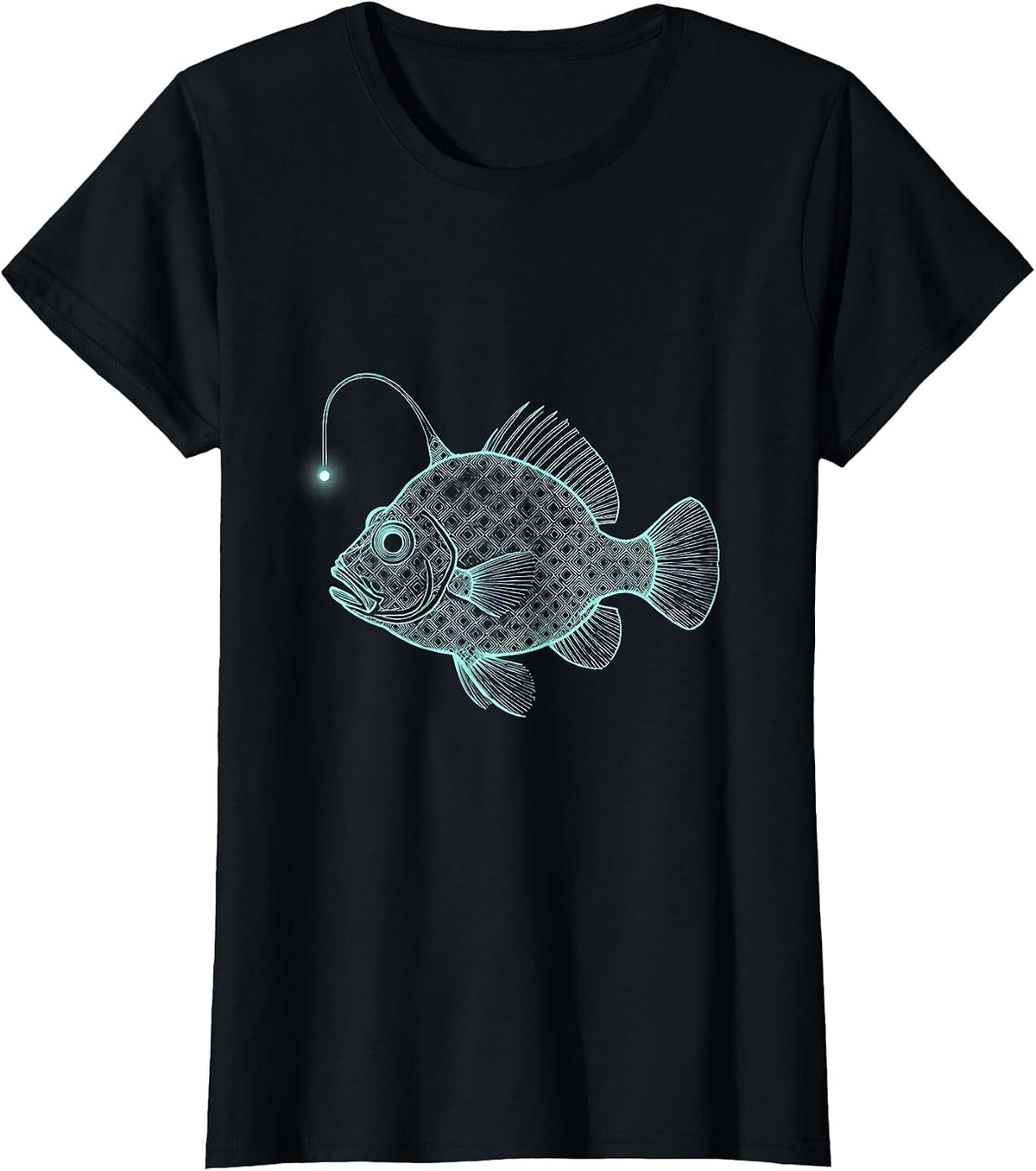 Deep Sea Fish Fractal Pattern Illustration T-Shirt - Black