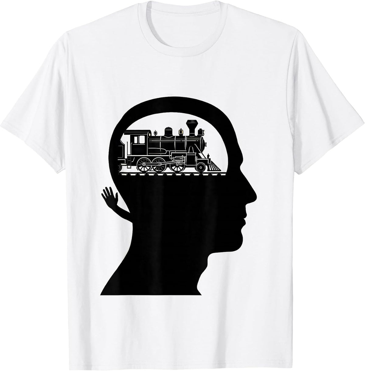 Men's Locomotive In Head Silhouette Funny Train Enthusiast T-Shirt - White