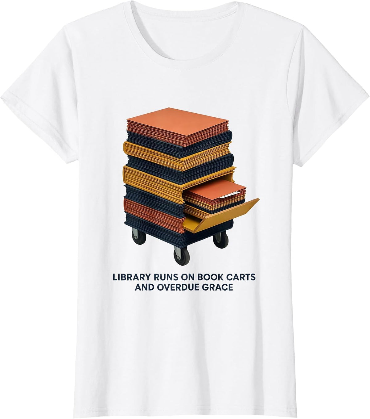 Library Runs On Book Carts And Overdue Grace Teacher T-Shirt - White