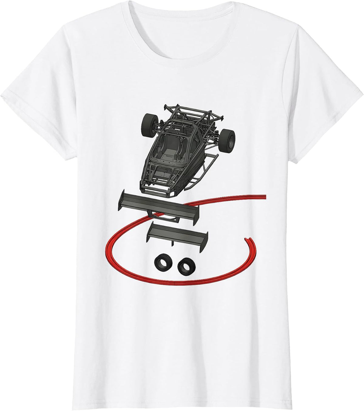 Women's Deconstructed Sprint Car Minimalist Drag Racing Enthusiast T-Shirt - White