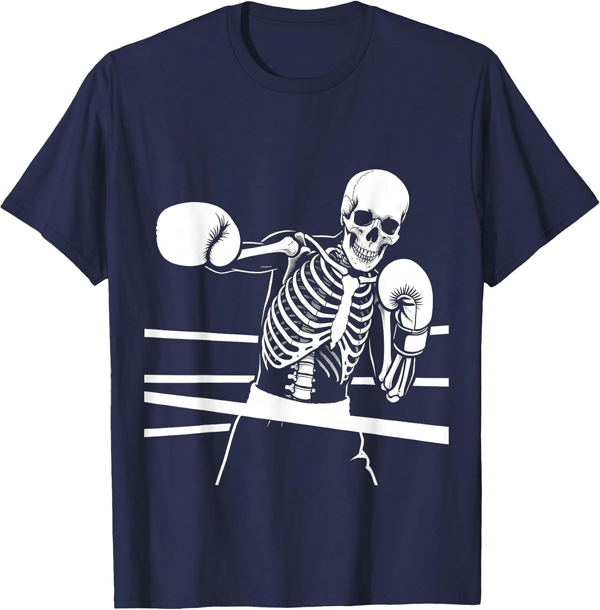 Skeleton Boxer Throwing Punch in the Ring T-Shirt - Navy Blue