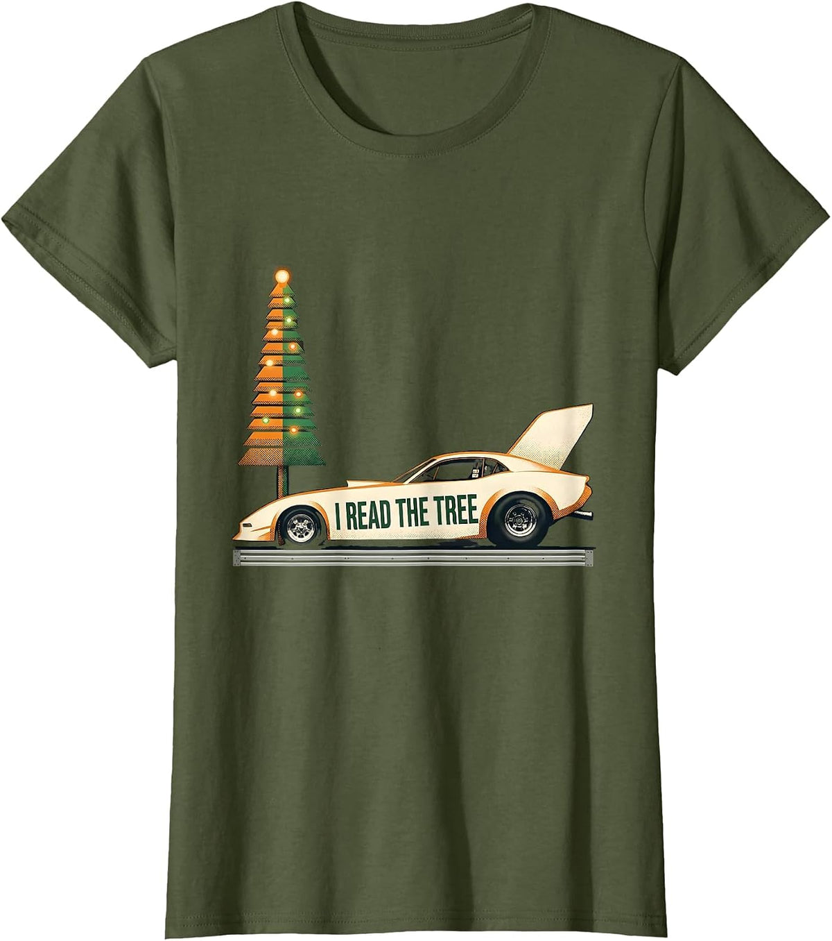 Women's I Read The Tree Patriotic Drag Racing RC Car Enthusiast T-Shirt - Olive Green