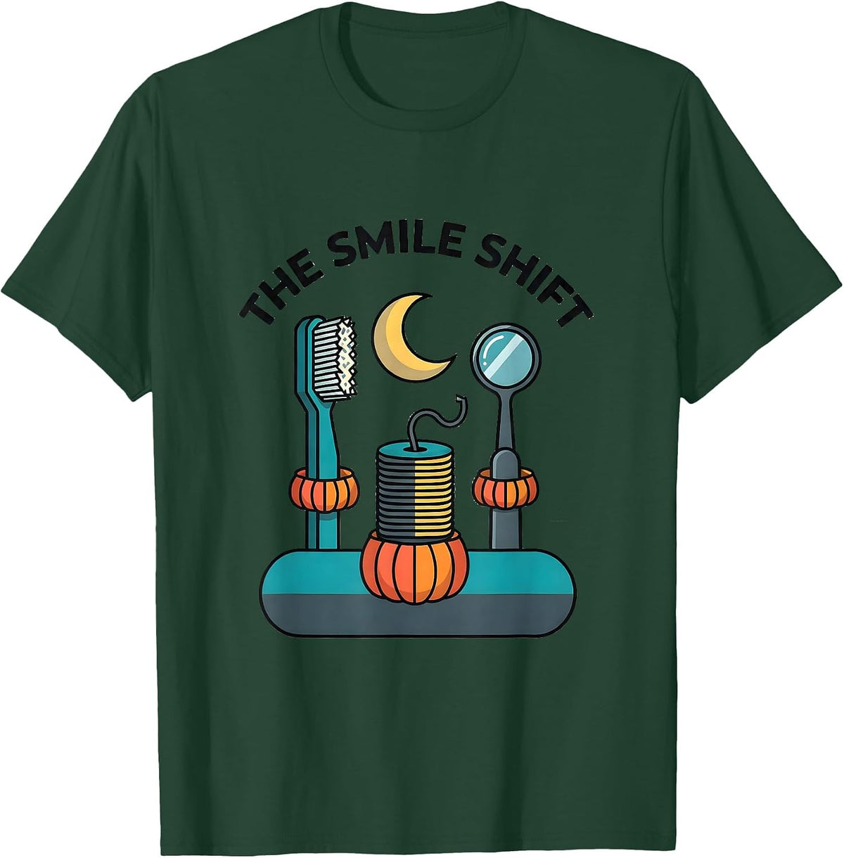 Men's The Smile Shift Flat Vector Halloween Dentist Costume Dental T-Shirt - Dark Green
