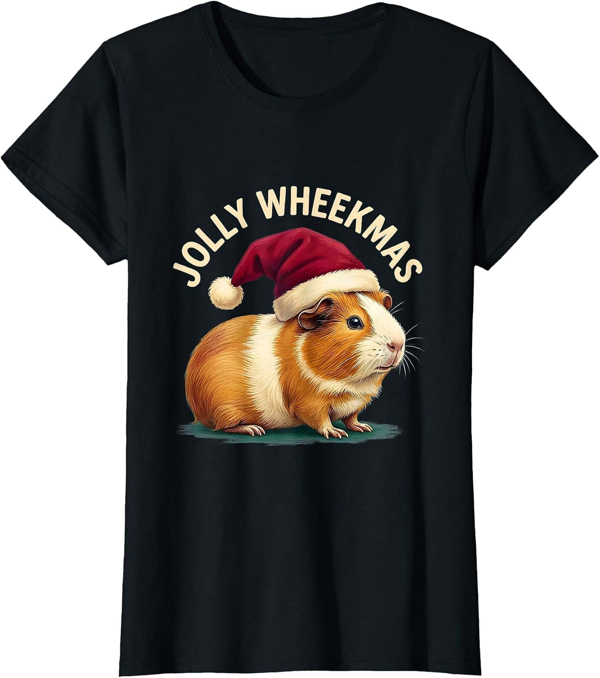 Women's Jolly Wheekmas Storybook Guinea Pig Christmas Lover Humor T-Shirt - Black