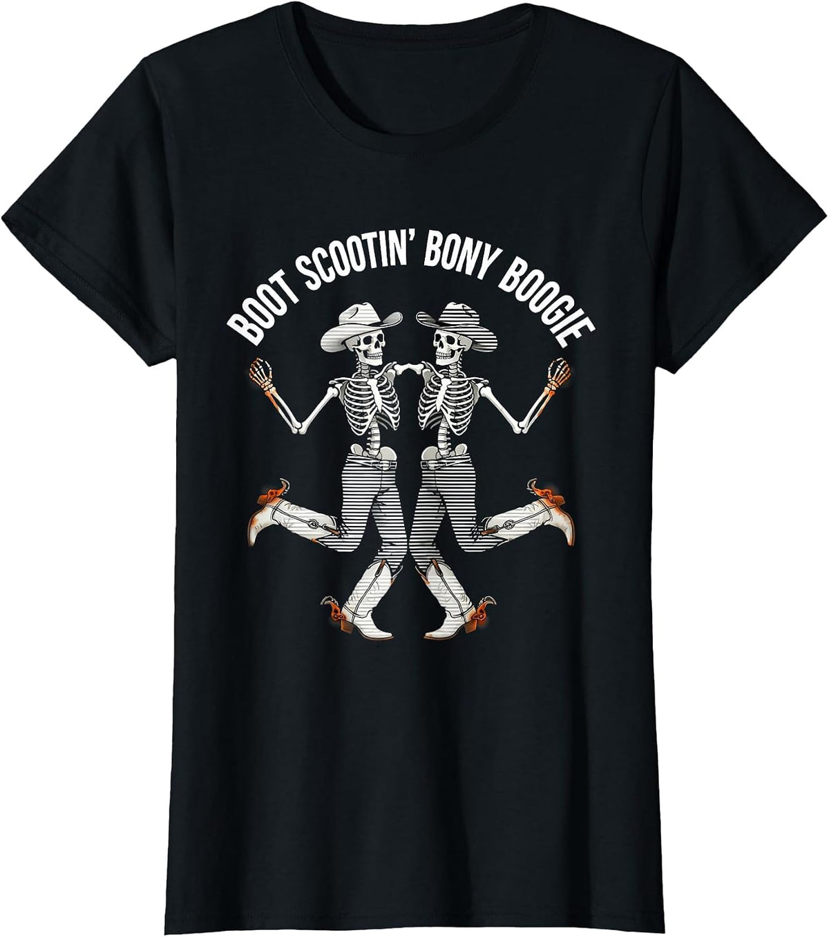 Boot Scootin' Bony Boogie Halloween Dance Design T-Shirt - Black