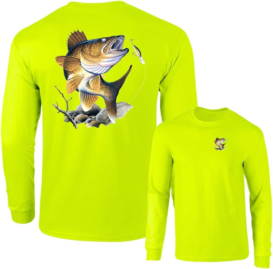 Walleye Going Lure Fishing Long Sleeve T-Shirt Gear - Safety Green