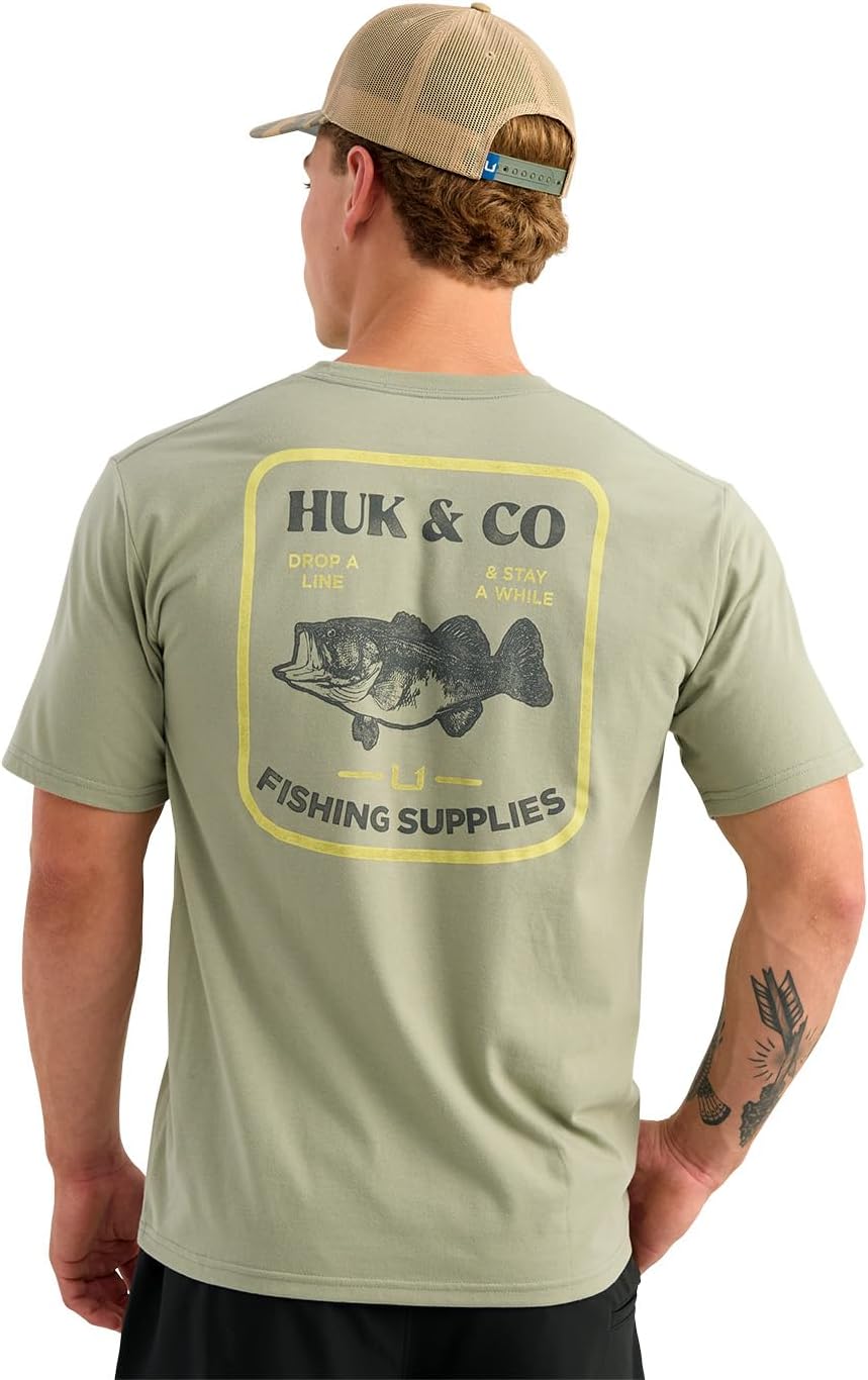 HUK Mens Short Sleeve Performance Tee, Fishing T-Shirt for Men, Huk and Co - Seagrass, Small - As Pictured