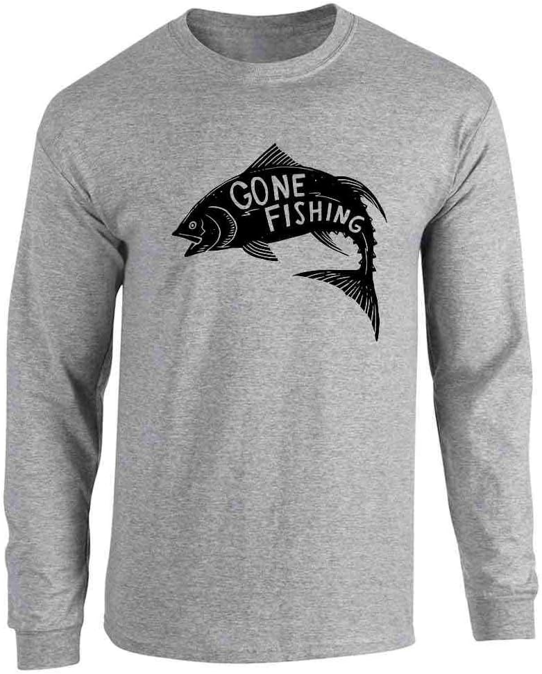 Gone Fishing Retro Fish Graphic T-Shirt for Anglers Adult T-Shirt - Long Sleeve Tee | Sport Grey