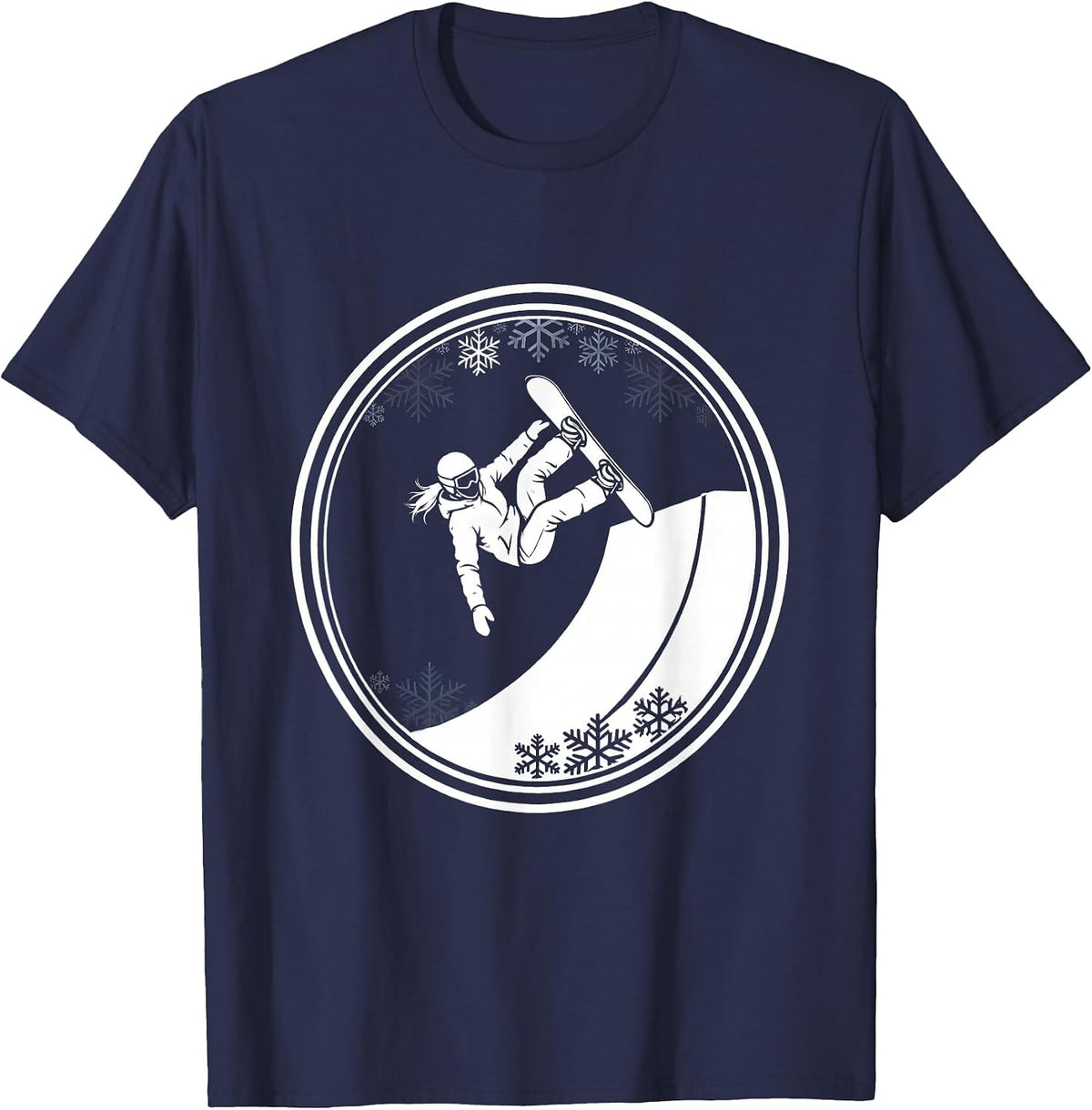 Woman Snowboarder Halfpipe Launch Graphic T-Shirt - Navy Blue