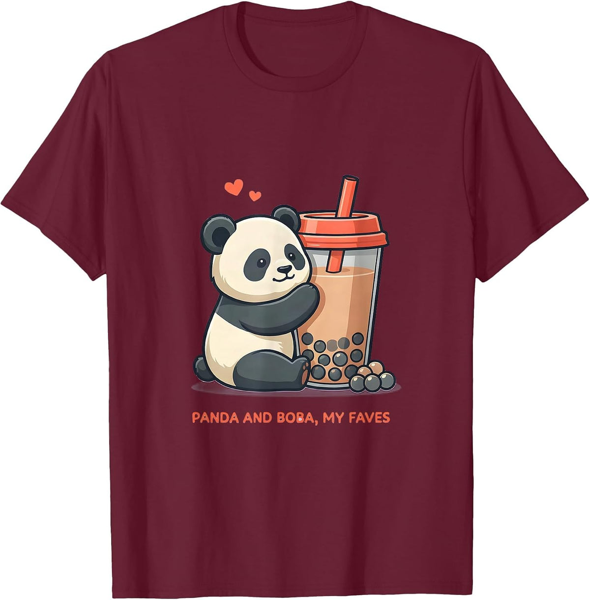 Men's Panda And Boba My Faves Cute Kawaii Anime Animal Bubble Tea T-Shirt - Burgundy
