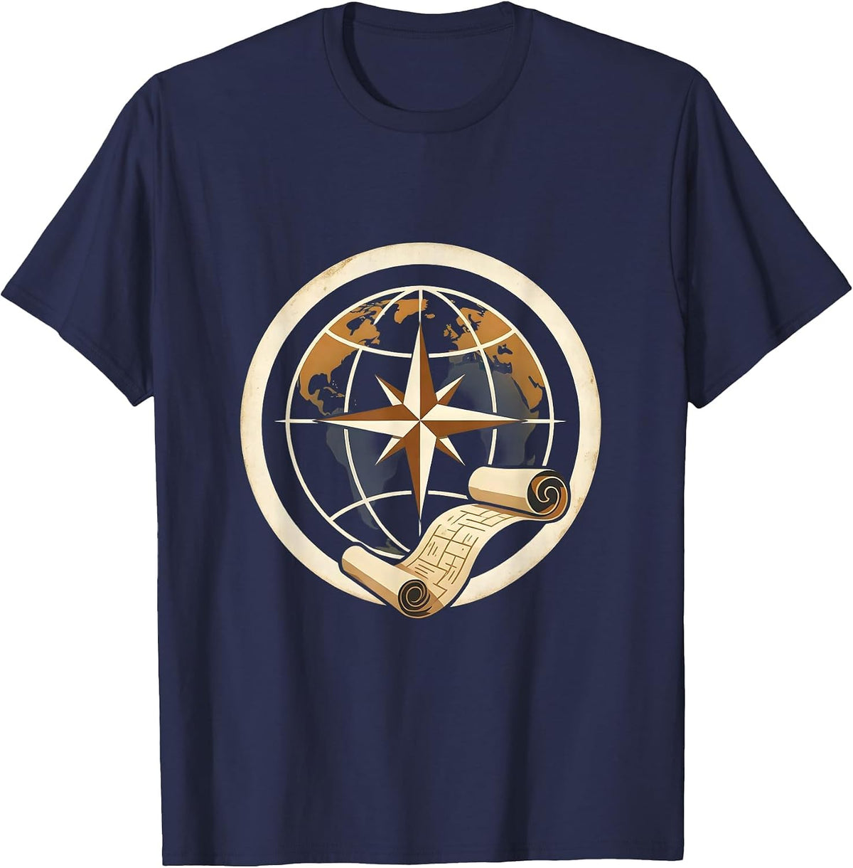 Men's Vintage Globe Compass and Map Teacher Design T-Shirt - Navy Blue
