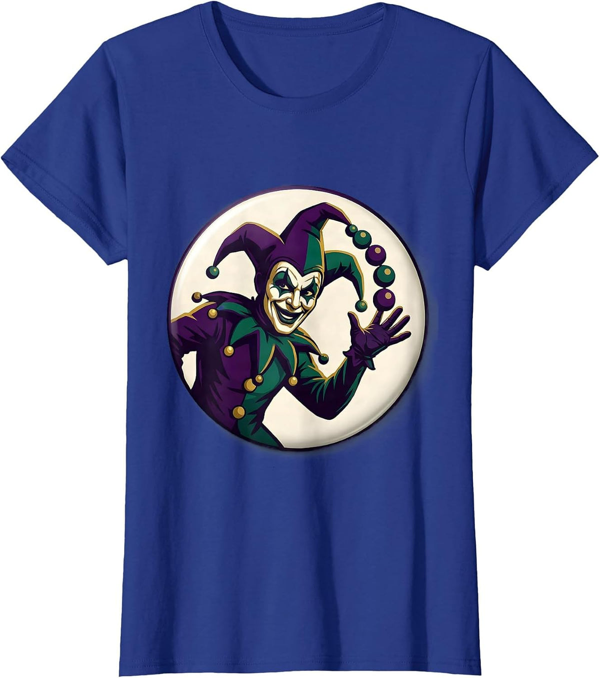 Women's Sealed Jester Badge Mardi Gras Carnival Party T-Shirt - Royal Blue
