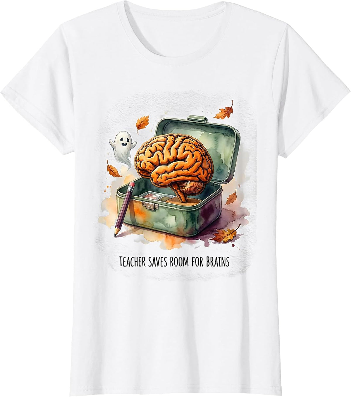Teacher Saves Room For Brains Funny Teacher Halloween Humor T-Shirt - White