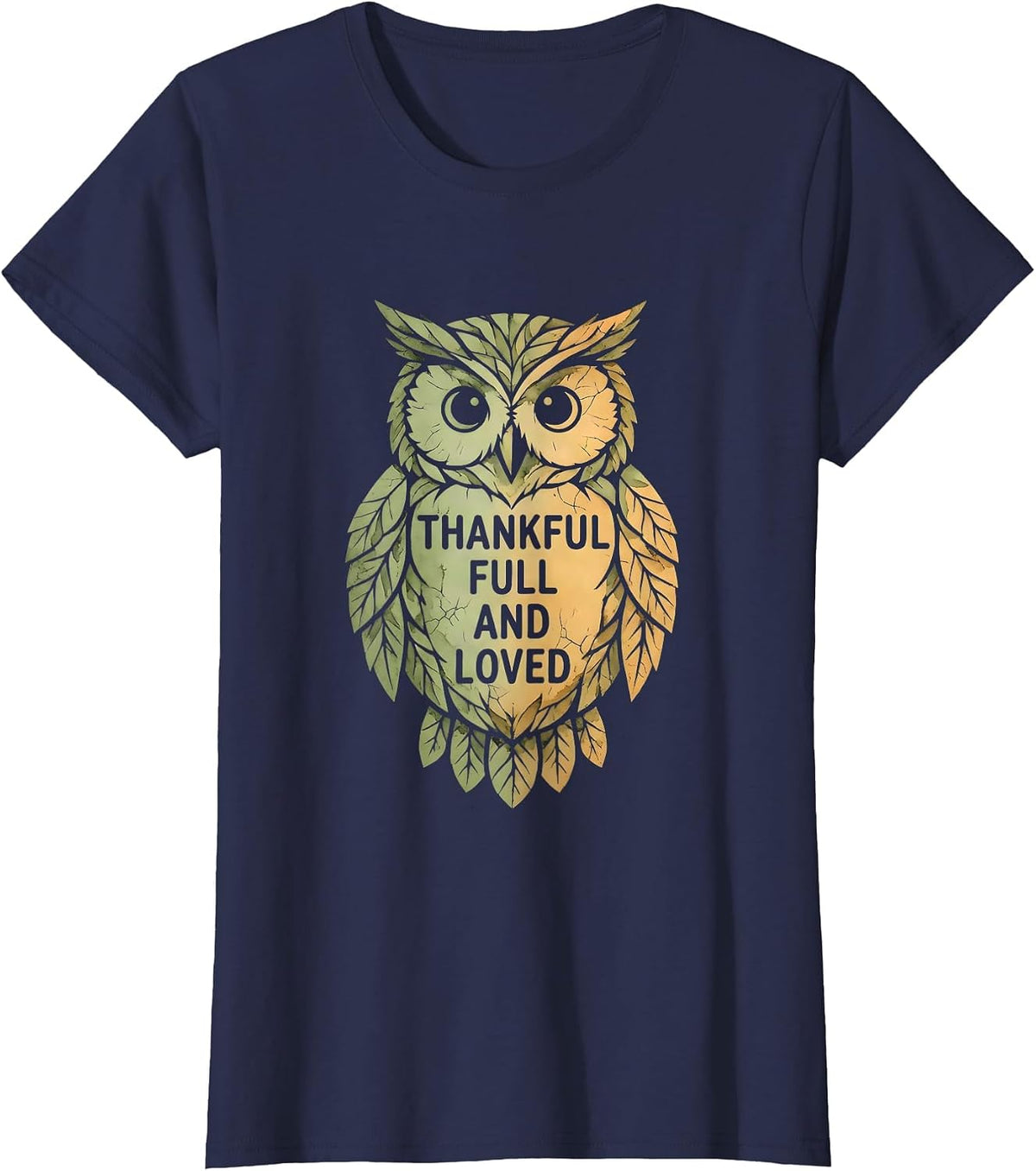 Women's Thankful Full and Loved Family Thanksgiving Design T-Shirt - Navy Blue