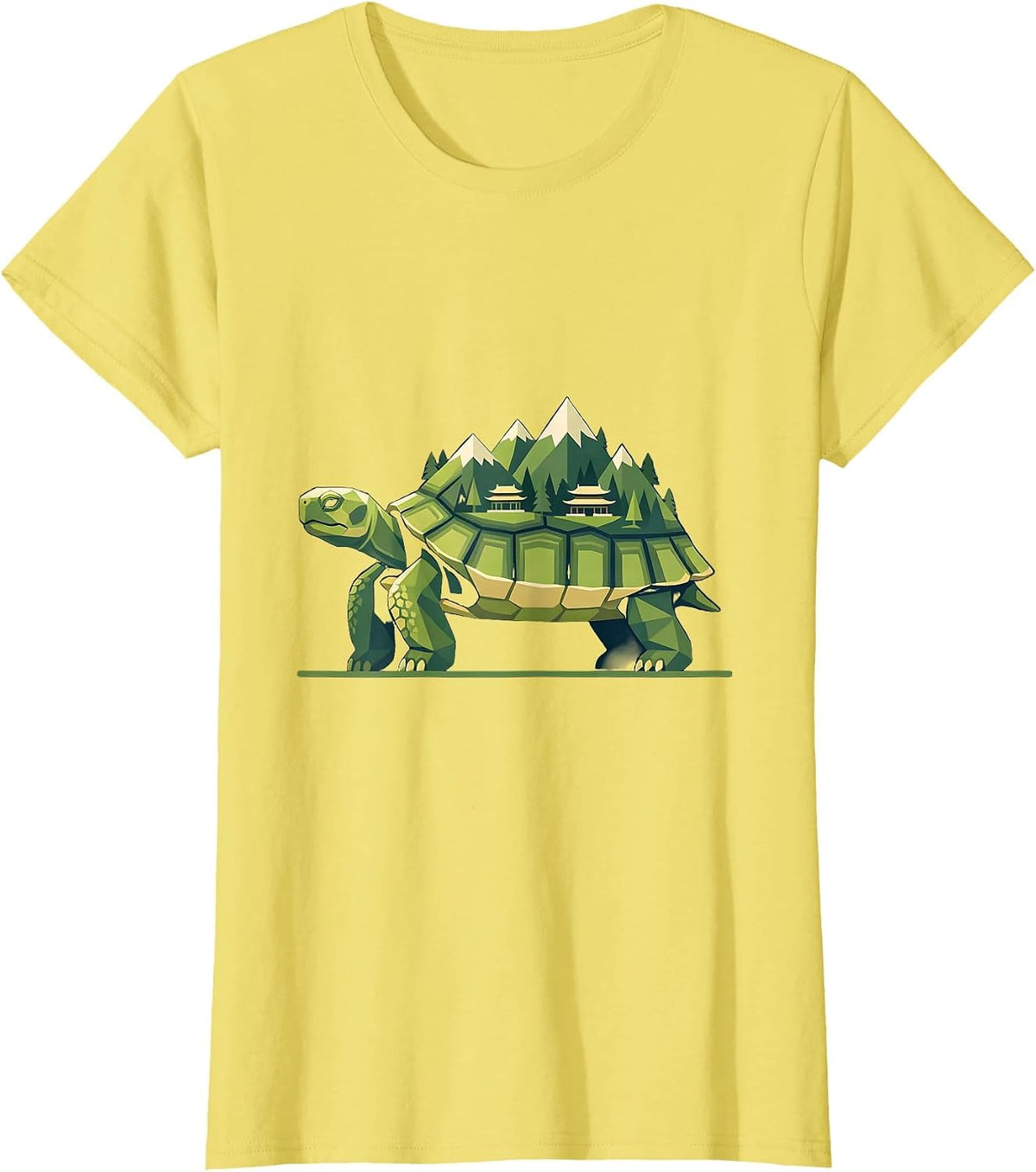Tortoise Carrying a Miniature Village on Its Shell T-Shirt - Lemon Yellow