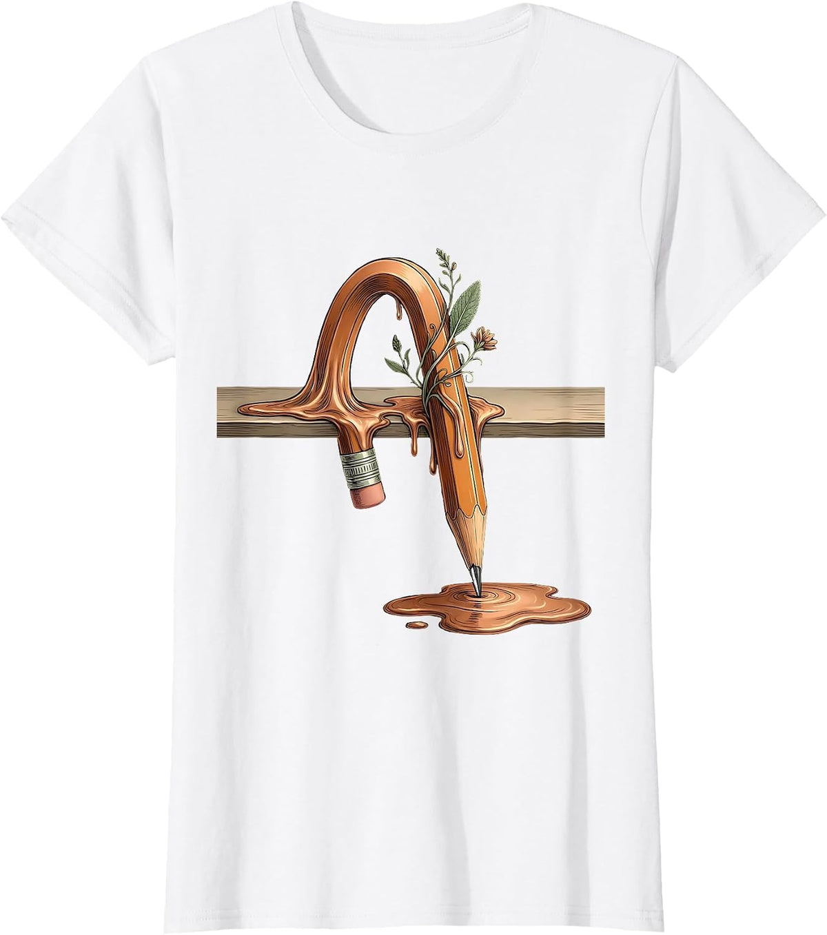 Women's TGIF Melting Pencil Surreal Teacher Art T-Shirt - White