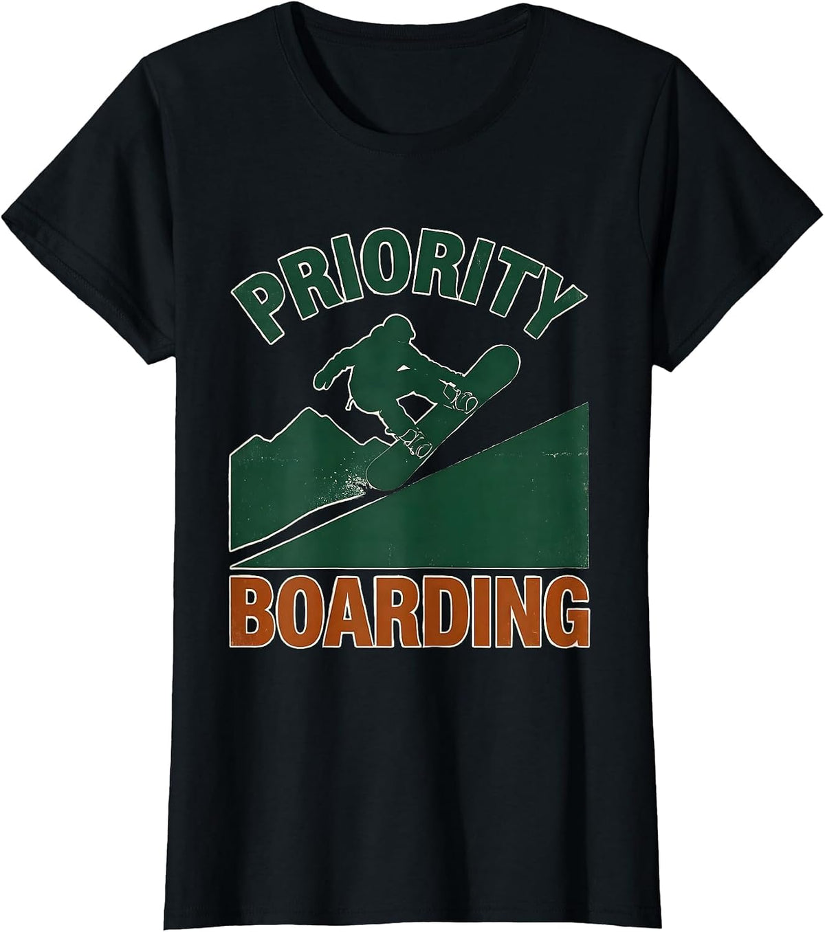 Priority Boarding Vintage Snowboarder Ski Dad Deadpan Humor T-Shirt - Black