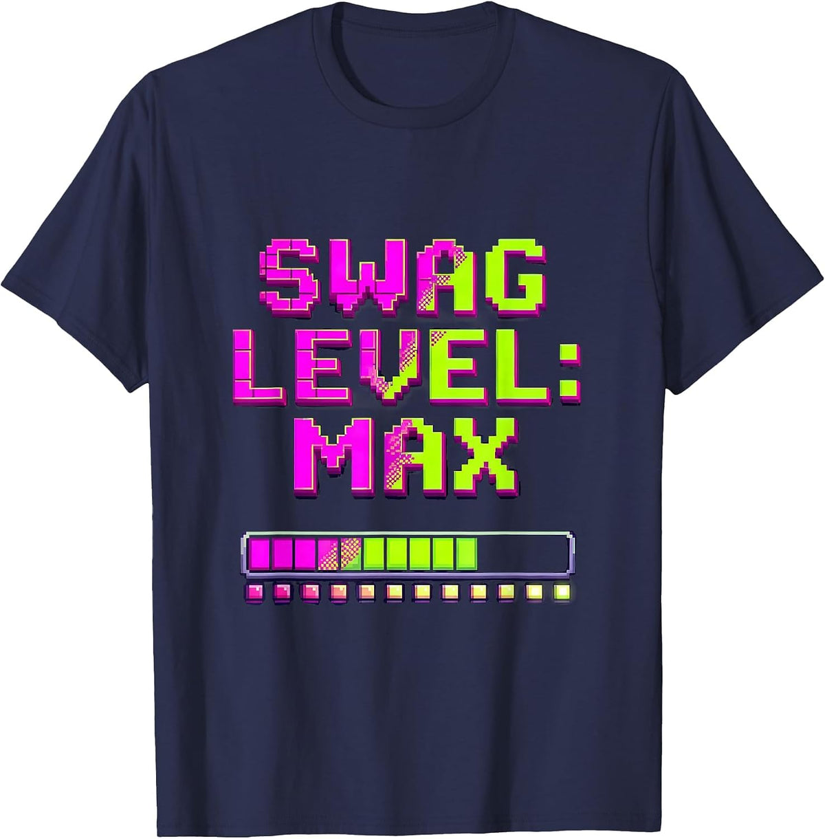 Men's Swag Level: MAX Pixel Art Y2K Streetwear Trendy T-Shirt - Navy Blue