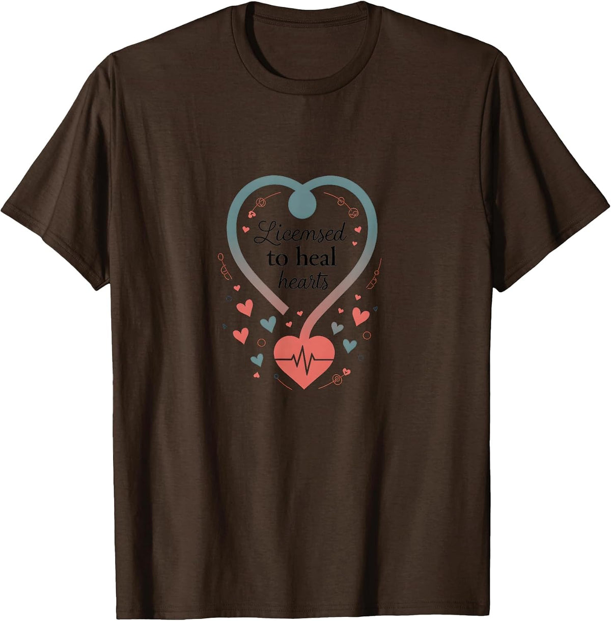 Licensed to Heal Hearts Counselor Design T-Shirt - Brown