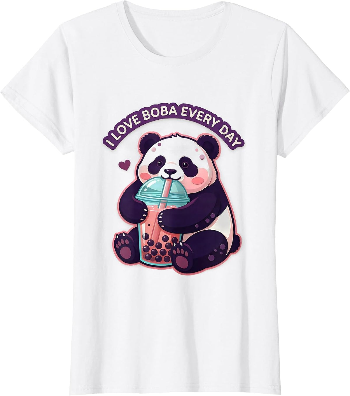 Women's I Love Boba Every Day Cute Kawaii Panda Anime Boba Tea Lover T-Shirt - White