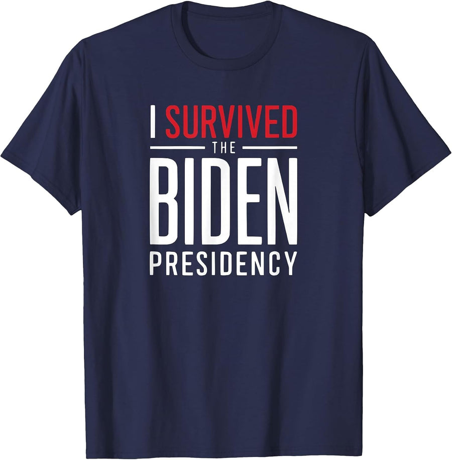 I Survived the Biden Presidency Anti Biden Humor T-Shirt - Navy Blue