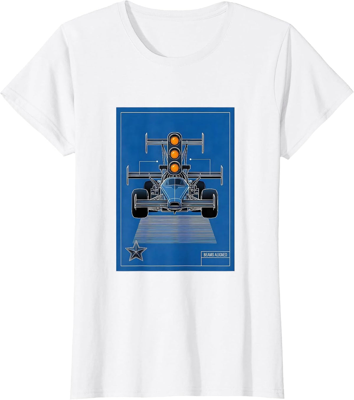 Beams Aligned Technical Blueprint RC Car Drag Racing T-Shirt - White