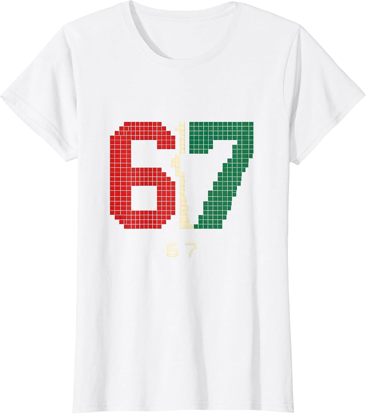 Women's 6 7 Pixel Art Funny 67 Meme Christmas Gen Alpha Slang T-Shirt - White