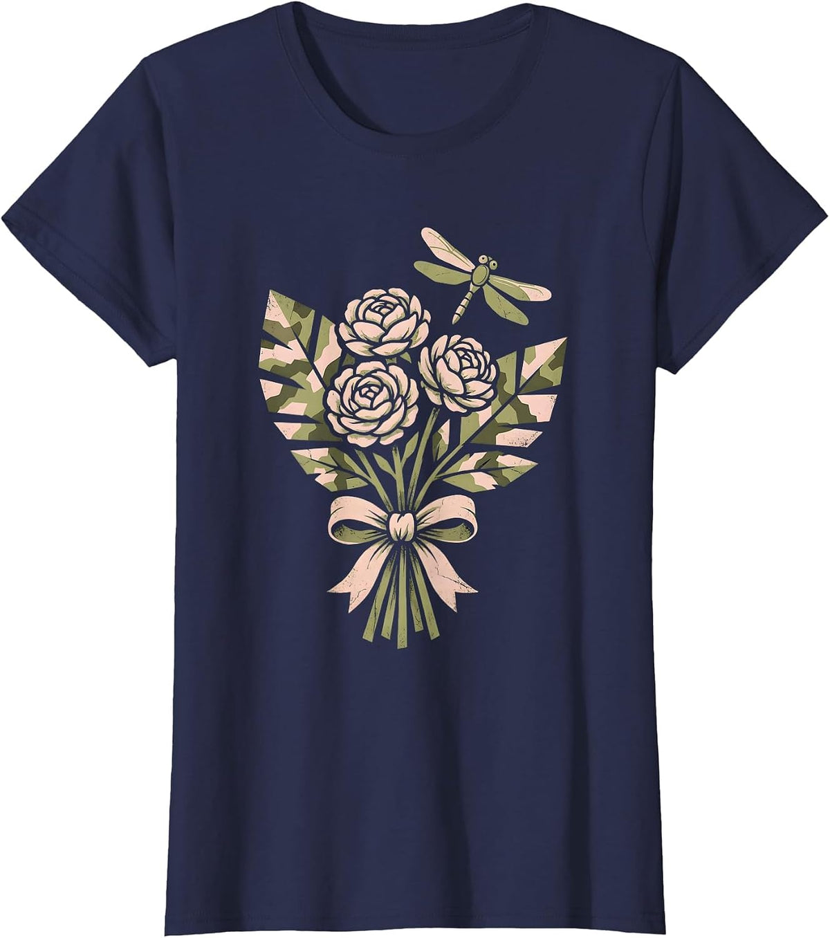 Women's Camo Archer Drawing Bow Illustration T-Shirt - Navy Blue