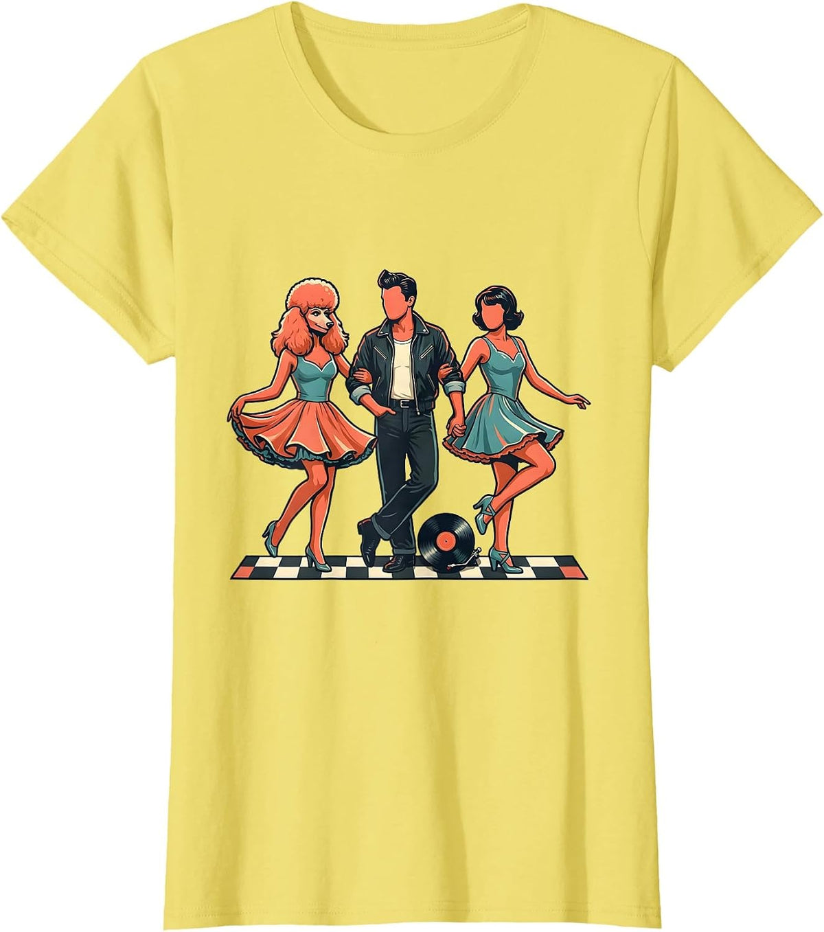 Linked 1950s Dance Line Trio Sock Hop Party T-Shirt - Lemon Yellow