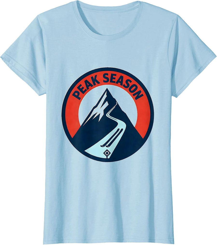 Women's Peak Season Screenprint Ski Dad Snowboarder Gift T-Shirt - Baby Blue
