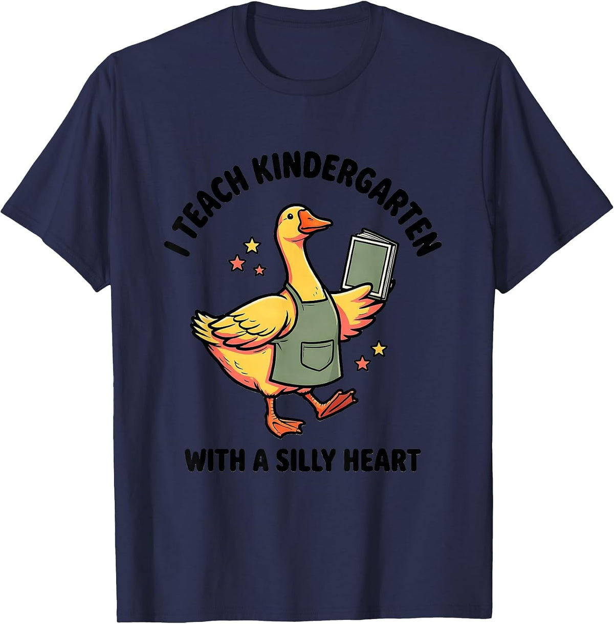 Men's I Teach Kindergarten With a Silly Heart Funny Teacher T-Shirt - Navy Blue