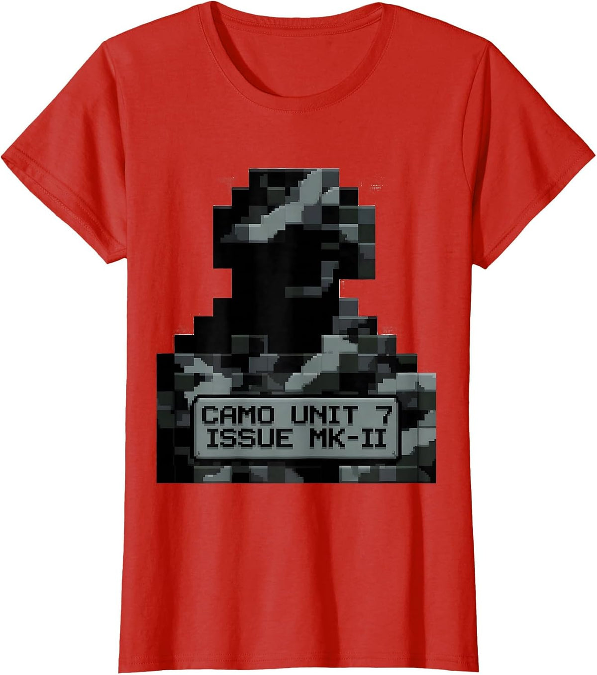 CAMO UNIT 7 ISSUE MK-II Pixel Art Black Camo Pattern T-Shirt - Red