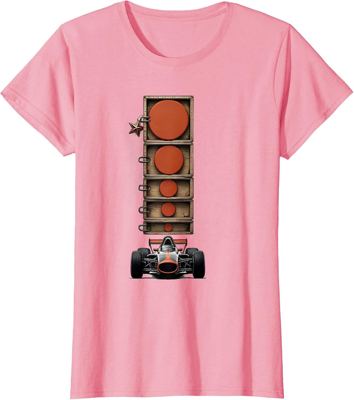 Women's Wood Type Block Chase RC Car Sprint Racer Gearhead Humor T-Shirt - Pink