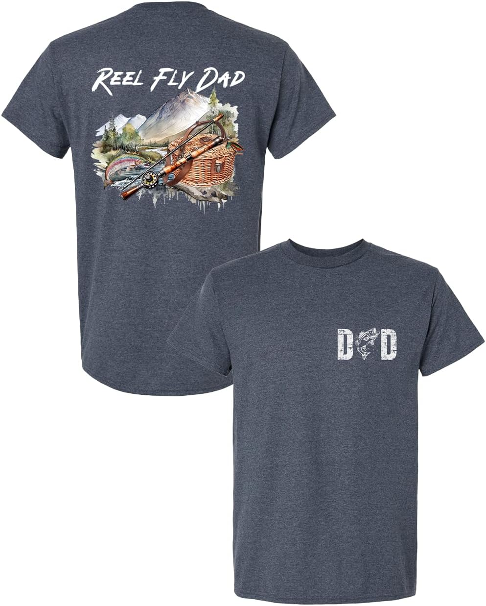 Trenz Shirt Company Men’s Distressed Reel Fly Dad Fishing Shirt – Outdoor Tee for Fishing Enthusiasts - Heather Navy