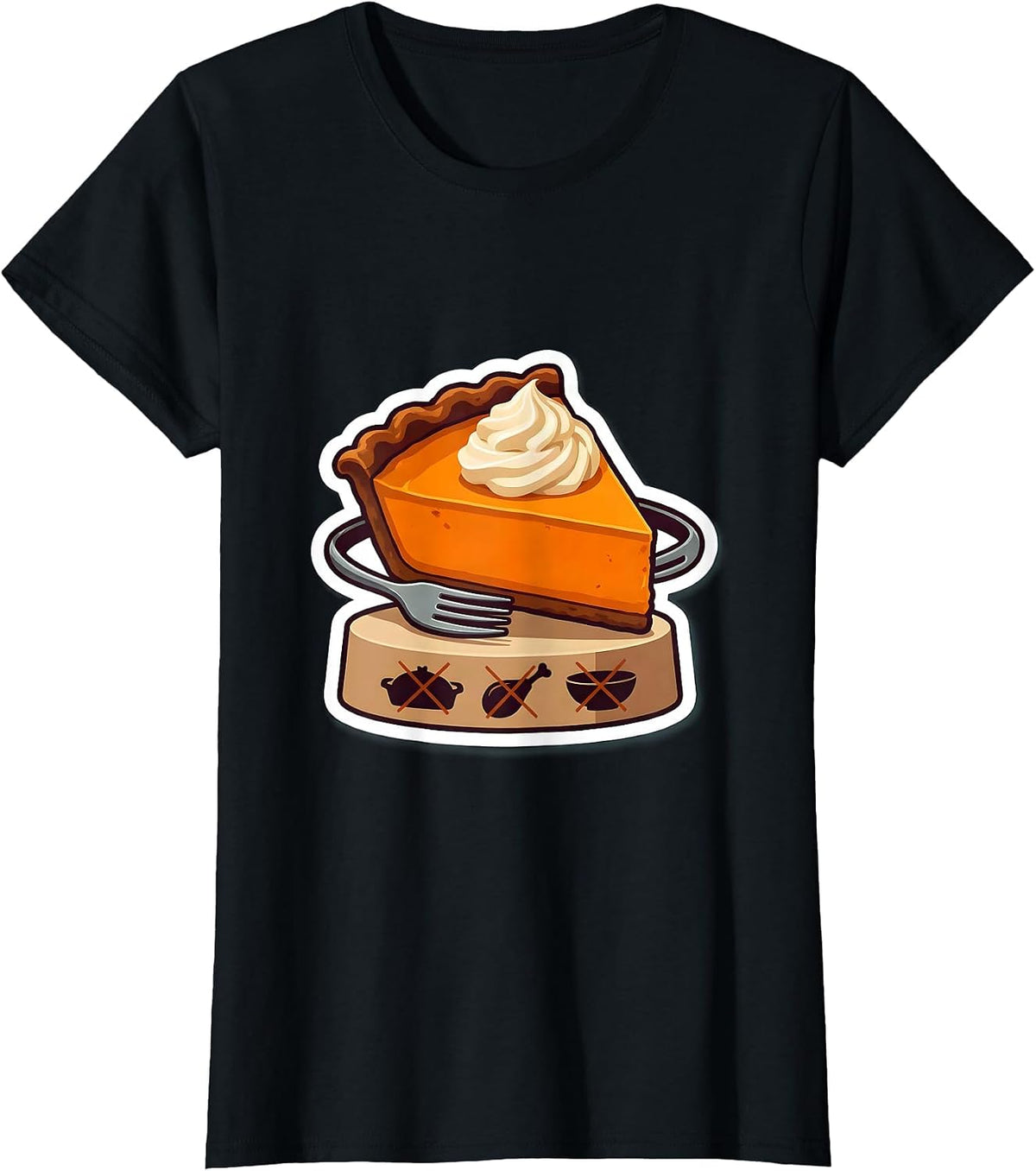 Women's Oversized Pumpkin Pie Wedge Funny Thanksgiving Humor T-Shirt - Black